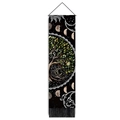 Grüner Lebensbaum Wandteppich mit Mondphasen und schwarzen Quasten für Wanddekoration - Sonne Mond und Sterne (Stil-2) / 32.5x130cm