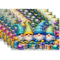 Set of 4 Christmas gnome themed placemats with gift boxes and decorated tree design - Gift Box Gnomes Style (Style 5)