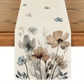 Détail de la texture d'un chemin de table crème avec imprimé floral à l'aquarelle - Fleurs à l'Aquarelle Tons Morandi / 33*183cm