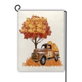 Bandiera da giardino in lino con camion d'epoca e zucche per decorazione autunnale - Stile Autunno Dorato Camion Marrone (23)