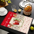 Linen Christmas placemat with red stocking, golden bells and snowflake patterns - Bird and Red Stocking Style / 30*45cm