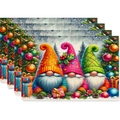 Set of 4 Christmas gnome placemats with festive trees and gifts for party decor - Colorful Hat Gnomes Style (Style 7)