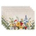 Close-up of four linen placemats with colorful sunflower and wildflower prints - Wildflower Meadow (16)