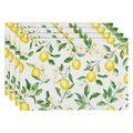 Close-up of four linen placemats with watercolor lemon prints and detailed stitching - Summer Lemon Blossom (17)