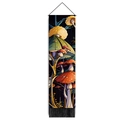 Vintage colorful mushroom tapestry with black wooden scroll and tassel wall decor - 32.5x130cm / Style-2 (White Mushroom Forest)