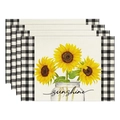 Set of 4 linen sunflower placemats with buffalo check borders and sunshine text print - Sunshine Sunflower Jar (22)