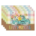 Set of four linen placemats with spring floral truck design and Happy Spring text - Spring Tulip Truck (23)