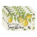 Set of 4 linen placemats featuring lemon sunflower motifs and Hello Sunshine text - Sunshine Lemon Bee (24)