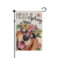 Detailed view of Hello Spring garden flag with golden retriever and floral wreath - Golden Retriever Sunglasses Wreath HELLO Spring (14) / 30x45cm