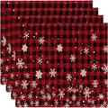 Set of 4 Christmas placemats with red and black buffalo plaid and white snowflake print - Red Plaid Snowflake Style (Style 3)