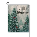 Drapeau de jardin d'hiver avec motif bonhomme de neige et support métallique en noir - Style Pin Enneigé et Cardinal (16)