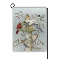 Drapeau de jardin de Noël avec oiseaux d'hiver et nichoir sur lin double face durable - Style Cabane à Oiseaux en Bouleau et Oiseaux Migrateurs (17)