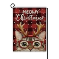 Drapeau de jardin de Noël avec chat mignon et bois de renne sur un support métallique - Style Chat Tabby avec Bois Meowy Christmas (23)