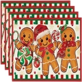 Set of 4 Christmas linen placemats featuring festive gingerbread man and candy cane prints - Gingerbread Man Painted Design (Style 5)