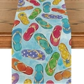 Camino de mesa veraniego con chanclas de colores y estrellas de mar sobre madera - 33*90cm / Chancletas de Colores (2)