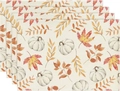 Linen Thanksgiving placemats set featuring white pumpkins and autumn maple leaves - White Pumpkin with Red & Yellow Maple Leaves (Style 13)
