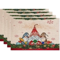 Set of 4 Christmas gnome placemats with festive bells and winter snowflake patterns - Nordic Gnome Pine Style (Style 9)