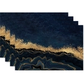 Set aus 4 Leinen-Tischsets mit luxuriösem blau-goldenen Marmor-Aquarellmuster - Dunkelblau Gold Marmor(1)