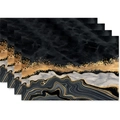 Detail view of a 4-piece set of Nordic linen placemats with luxury gold marble patterns - Black Gold Abstract Pattern(5)