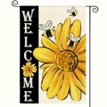 Garden flag with sunflowers and bees featuring Welcome text on a black vertical stripe - Sunflower Bee WELCOME (4) / 30x45cm