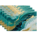 Close-up of linen placemats set of 4 with teal and gold fluid marble texture - Blue Green Gold Sand(19)