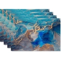 Detail of four linen placemats with blue marble pattern and gold metallic texture - Blue Cyan Gold Line Art(23)