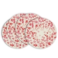 Set of four round linen placemats with watercolor pink heart leaf prints for home decor - Red Heart Leaf Style