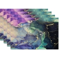 Detailed texture of 4-piece linen placemats featuring gold marble and ink art patterns - Deep Purple Cyan Gold(25)