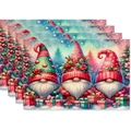 Set of 4 Christmas gnomes table mats with festive watercolor design and linen texture - Watercolor Gnome Tree Style (Style 10)
