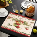 Linen Christmas placemat with red 'Joy' lettering, stocking print and festive holiday decor - Red Joy Typography Style / 30*45cm