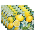 Set of 4 linen placemats featuring vibrant lemon and white flower watercolor prints - Lemon Floral Pattern (1)