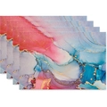 4er-Set Platzsets aus Leinen mit buntem Aquarell-Marmormuster und Goldakzenten - Rosa Blau Violett Fluid(4)