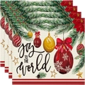 Set of 4 Christmas linen placemats with Joy to the World print and festive motifs - 30*45cm / Best Wishes Pine Branch (Style 8)