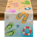Summer beach theme table runner with starfish and flip-flop print on linen texture - Summer Beach Ocean (7)