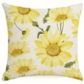Square pillow cover with watercolor yellow daisy floral print on white background - All-over Mini Sunflower Floral Style