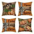 Set of four Thanksgiving pumpkin print linen pillow covers for autumn home sofa decoration - Assorted Autumn Pumpkin Designs / 45x45cm