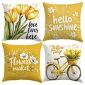 Set of four spring tulip throw pillow covers with floral patterns and yellow typography - Peach Skin / 45*45cm (4-Piece Set)