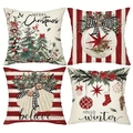 Vierer-Set Weihnachts-Plüschkissenbezüge mit festlichen Drucken und bunten Streifen - Weihnachts 4er-Set / 45*45cm (Kurzer Plüsch)