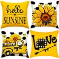 4er-Set Herbst-Kissenbezüge mit Sonnenblumen und gelbem LKW für dekorative Kissen - 45x45cm / Sonnenblume LKW Kombi Muster