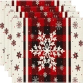 Set of 4 Christmas linen placemats featuring large white snowflakes and buffalo plaid - 30*45cm / Red Plaid Large Snowflake (Style 11)