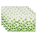 Set of 4 linen placemats with green watercolor shamrock clover print for table decor - St. Patrick Shamrock (3)