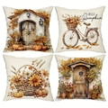 Set of four autumn pumpkin and sunflower decorative throw pillow covers for fall home decor - Fall Harvest Mix / 45*45mm