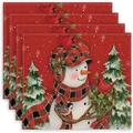 Set of 4 Christmas linen placemats with snowman, red bird, and winter tree print - 30*45cm / Red Bird & Pine Tree Style (Style 16)