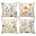 Set of four linen pillow covers with vintage floral and butterfly botanical prints - Printed Linen / 18x18 Inch