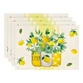 Set of 4 linen placemats with fresh lemon bouquets and yellow flower patterns - Lemon In Jar (7)