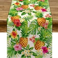Linen table runner featuring vibrant tropical pineapple and hibiscus floral print - Tropical Pineapple (6)
