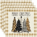 Set of 4 Christmas linen placemats with Merry Christmas text and festive tree prints - 30*45cm / Beige Plaid Border Christmas Tree (Style 19)