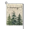 Drapeau de jardin de Noël avec sapins et cerfs dessinés à la main sur lin vintage - Style Pin Vintage et Voeux de Noël (7)
