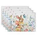Set of four linen placemats featuring watercolor rabbits and tulips for table decor - Rabbit Tulip (9)