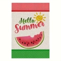 Double-sided Hello Summer garden flag with watermelon design and red plaid border - Watermelon Sun Hello Summer (11) / 30x45cm